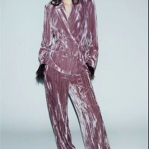 BNWT ZARA Velvet Wide Leg Pants Mauve XS